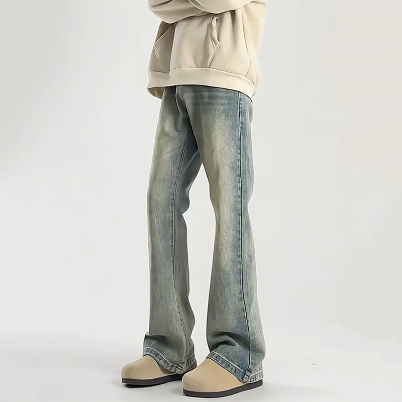 【香港&middot;型仕格调】复古蓝牛仔裤男款秋冬加绒直筒微喇裤休闲裤潮