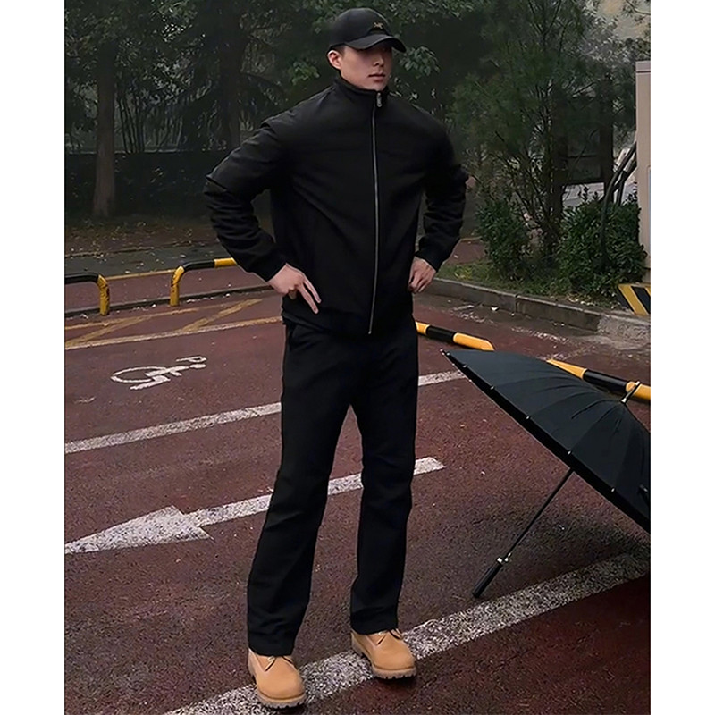 【香港·尊荣定制】美式黑色裤子男款秋冬加绒牛仔裤显瘦微喇裤潮