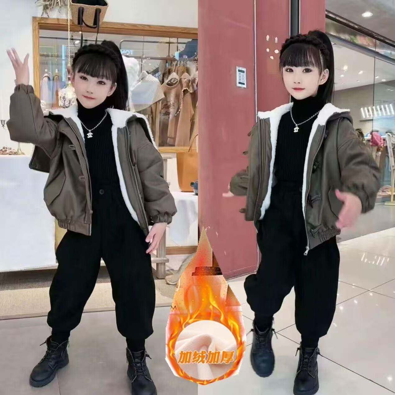 童装2025女童冬装新款韩版加绒保暖儿童皮衣外套女宝洋气小孩衣服