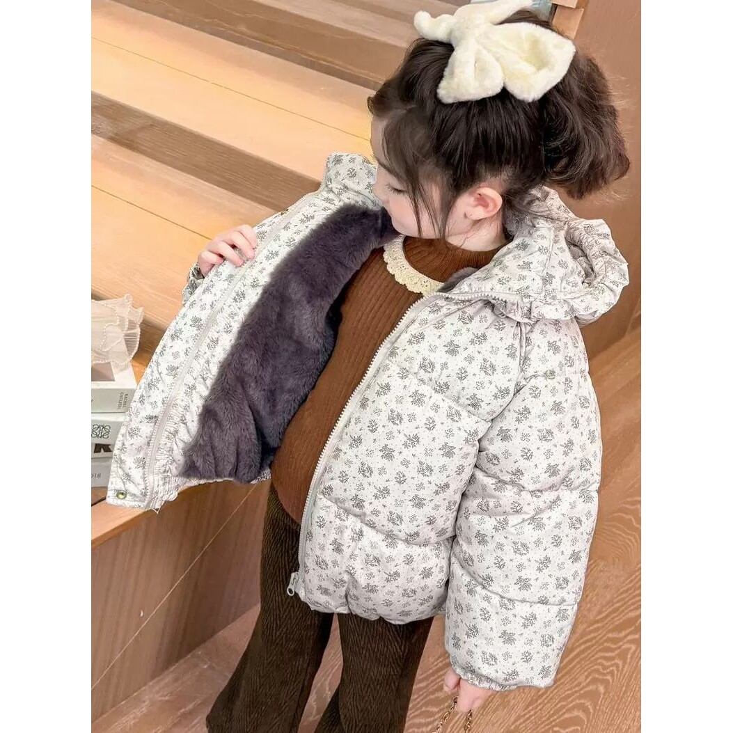 女童棉服冬装外套2025新款洋气儿童羽绒棉衣大童冬季女孩碎花棉袄
