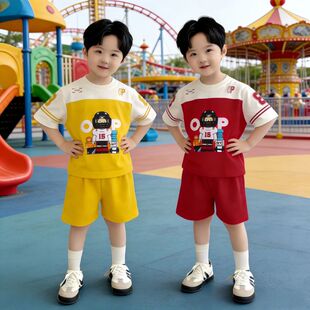 儿童运动夏装 短裤 童装 潮帅气男孩纯棉短袖 两件套 2026新款 男童套装