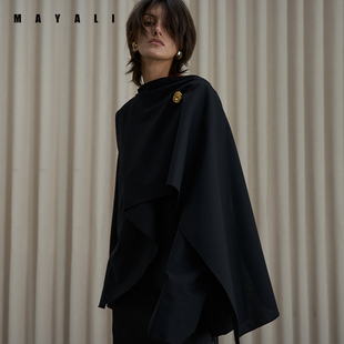 MAYALI2025秋季 新款 INS慵懒风交叠游牧围领上衣小众设计感通勤款