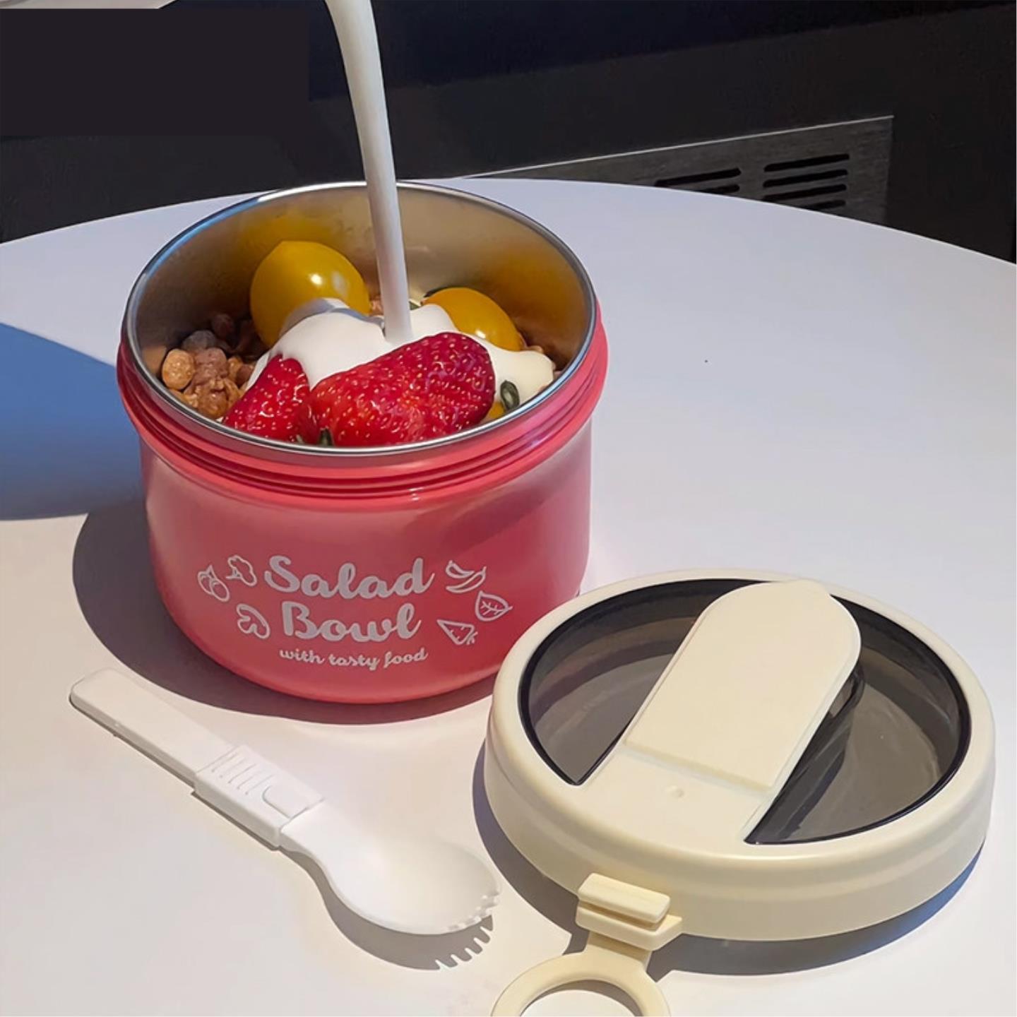 酸奶杯带盖勺燕麦杯食品级大容量外带便携酸奶碗上班族提手早餐杯