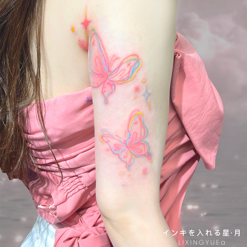 彩色蝴蝶纹身贴男女防水持久遮盖疤痕高级感脸贴手臂锁骨贴画装饰