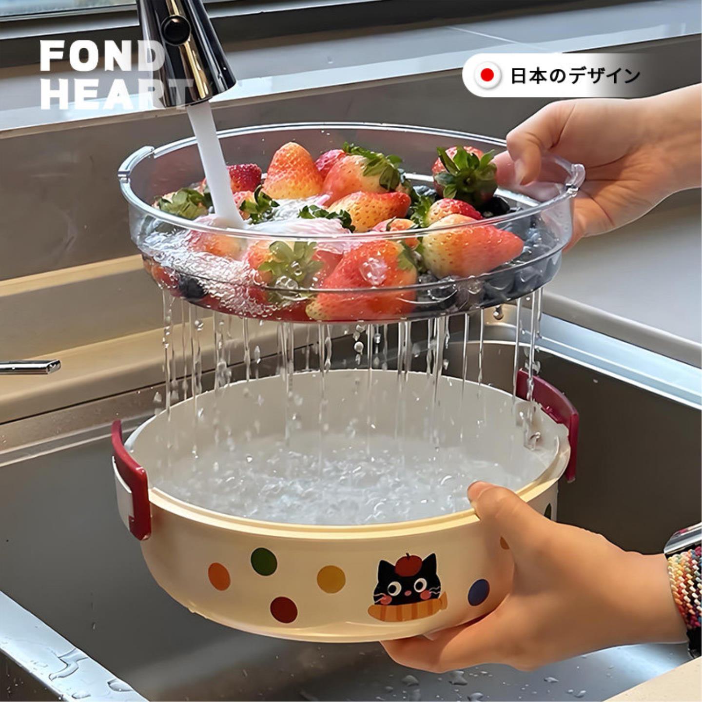 多巴胺配色水果盘!双层沥水零食坚果篮客厅茶几家用洗菜盆收纳
