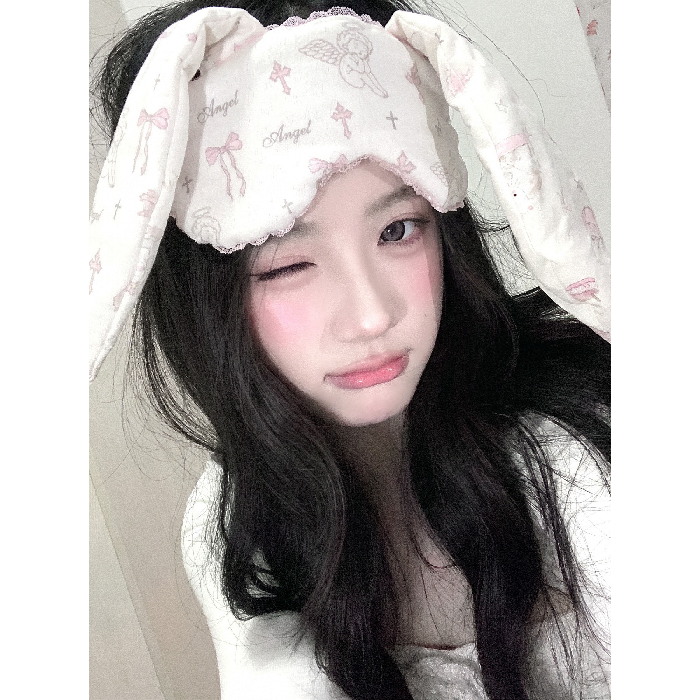 可爱兔耳朵眼罩女学生睡觉遮光纯欲甜妹少女心ins风眼罩甜美头饰