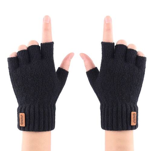 半指手套男士冬季加厚保暖防寒户外骑行女针织毛线写字露指手套
