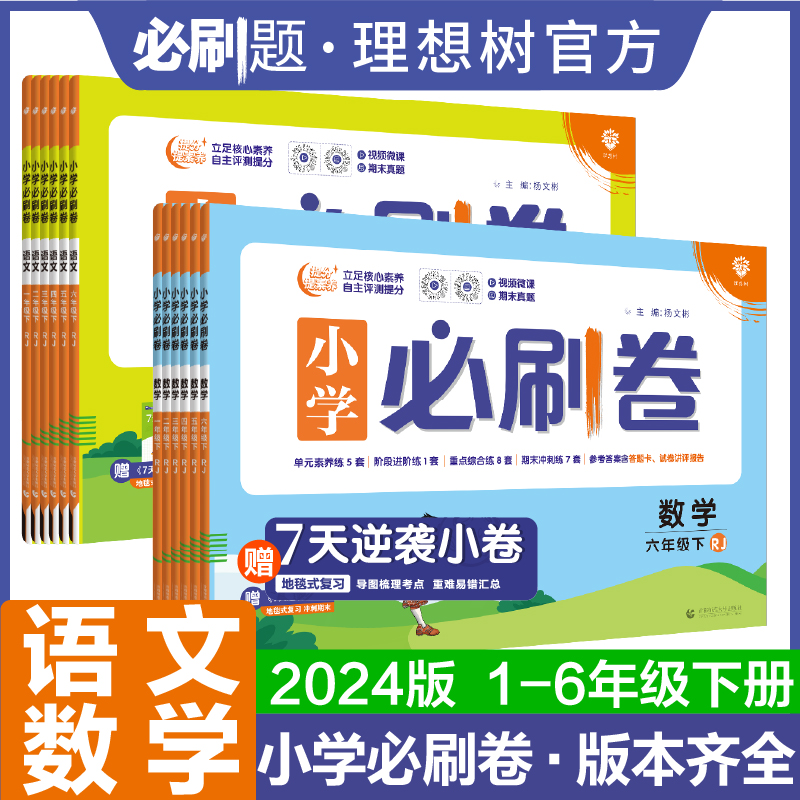 理想树官方2024新版小学必刷卷下册语文数学人教版北师版苏教版一二三四五六年级练习册题课后小测单元卷辅导卷赠重难练习小卷插册