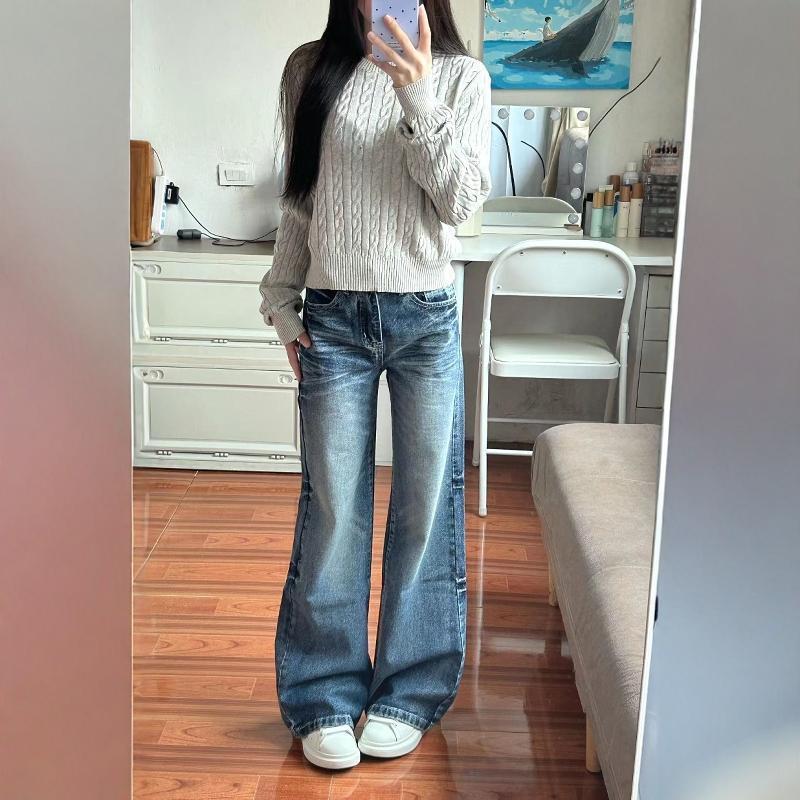 小个子美式水洗微喇显瘦牛仔裤