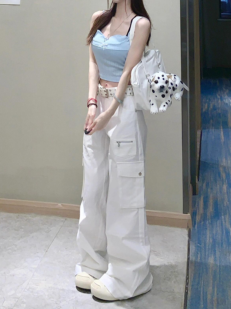 美式白色工装牛仔裤夏季
