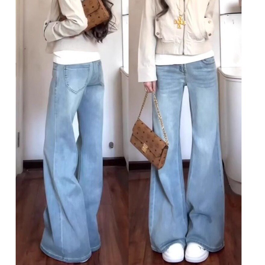 浅色不贴腿微喇牛仔裤女夏季阔腿