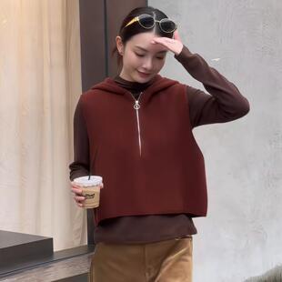 JOYIASS连帽半拉链针织马甲女2025新款秋季叠穿无袖背心宽松短款