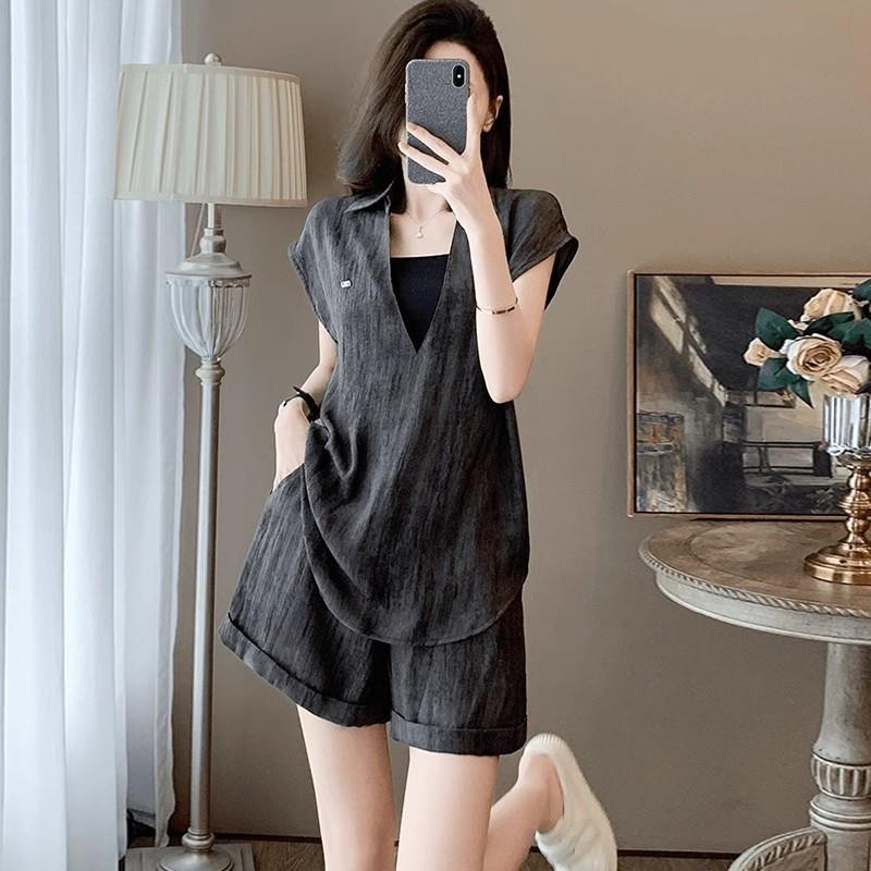 BLLOUKE爆款套装女夏2025新款大码女装胖妹妹显瘦遮肉上衣高腰短