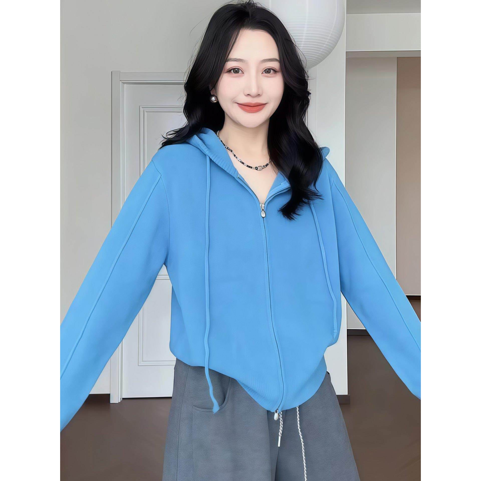 JOYIASS糖果色连帽拉炼针织外套女2025新款秋冬洋气显白长袖保暖