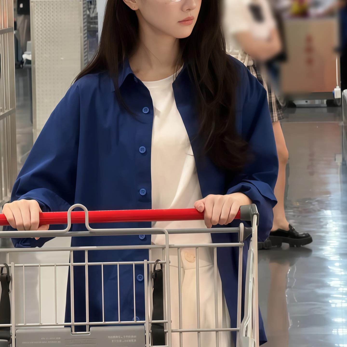 JOYIASS克莱因蓝翻领衬衫女2025新款秋季宽松休闲单排扣开衫纯色