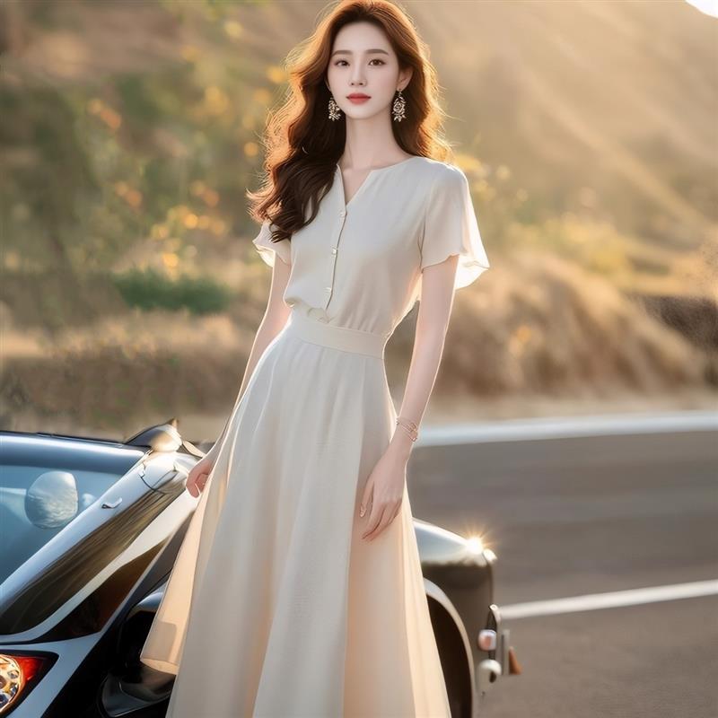 BLLOUKE雪纺仙气连衣裙温柔风裙子女2025新款夏季轻奢高级感显瘦