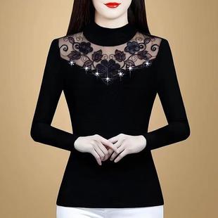 JOYIASS网纱加绒打底衫女春秋义乌广州十三行秋冬绣花贵夫人洋气T