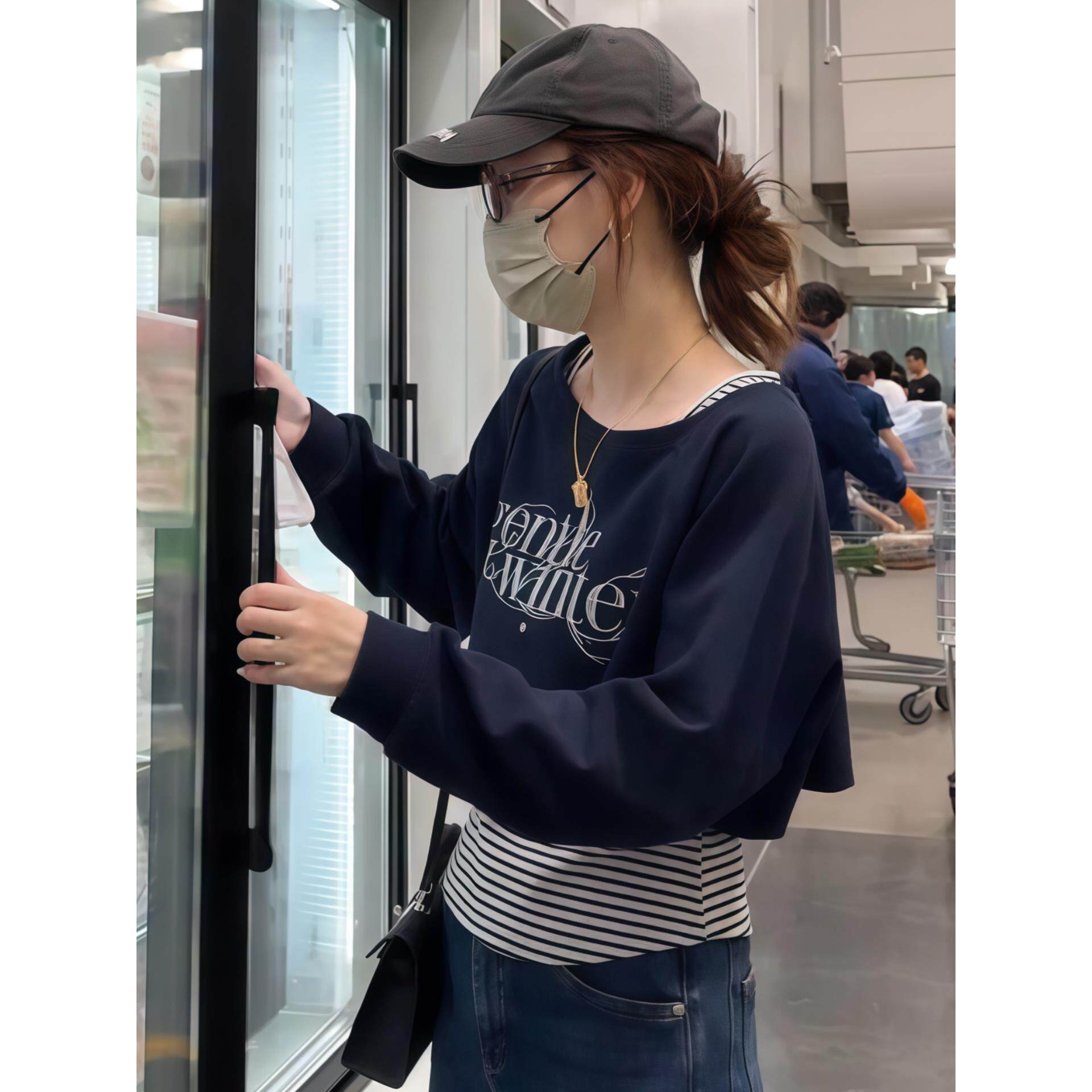 JOYIASS字母印花T恤内搭条纹背心两件套女2025新款早秋洋气显瘦叠