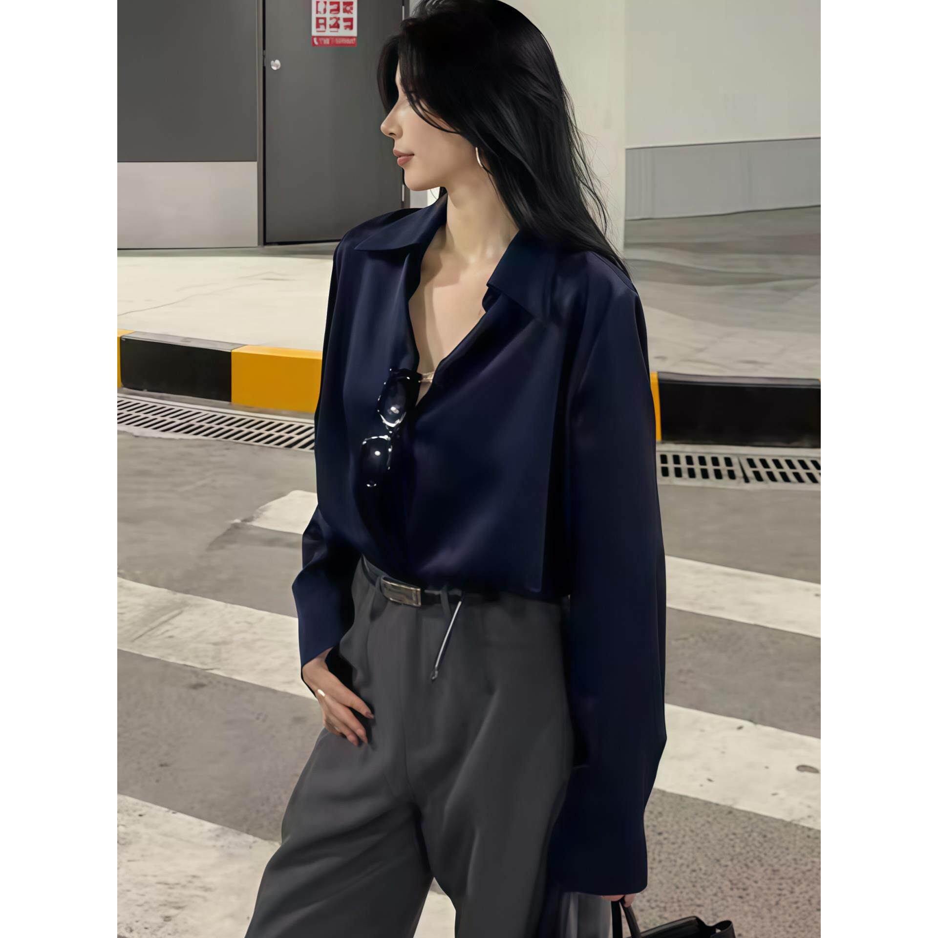 JOYIASS垂感长袖衬衫女2025新款秋季御姐范翻领单排扣衬衣通勤风
