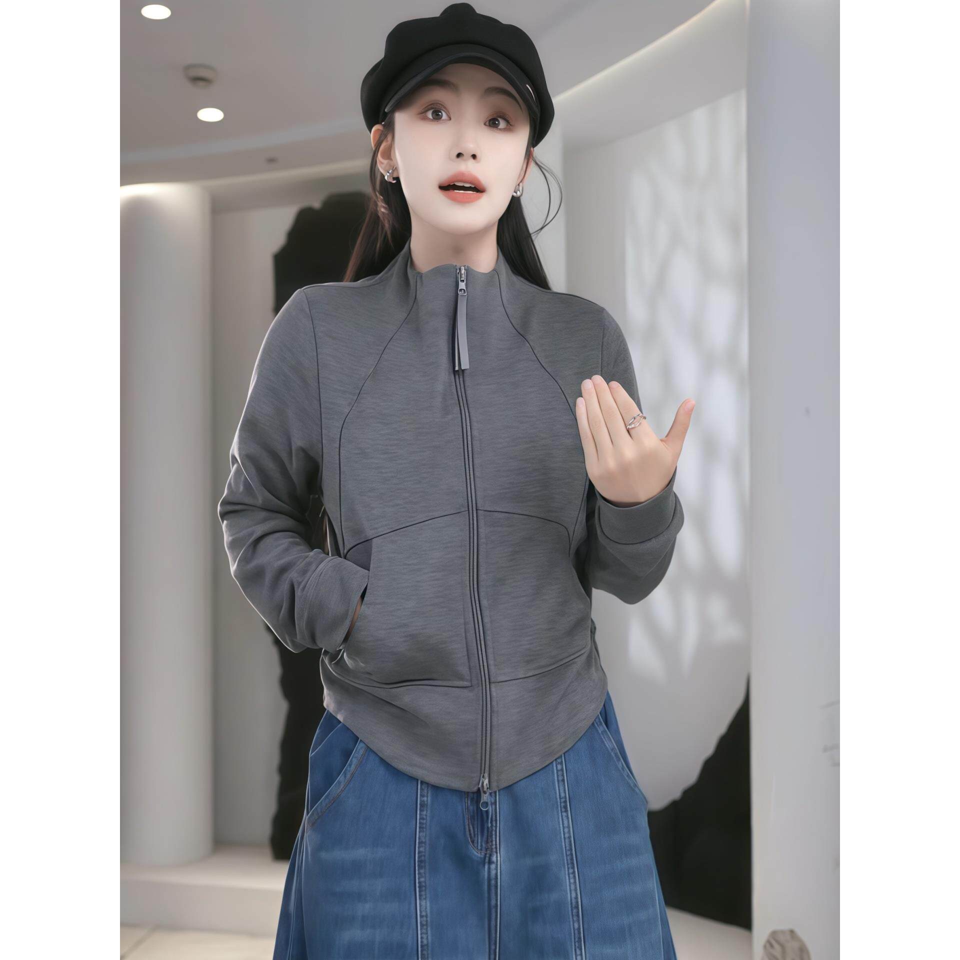 JOYIASS立领拉炼短款卫衣外套女2025新款爆款秋季正肩长袖小个子