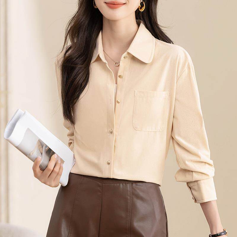 JOYIASS广东杏色衬衫开春秋女士加厚普宁外穿叠穿超好看独特漂亮