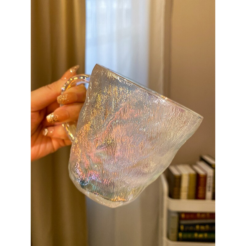 【每天一大杯】水杯女带把冰川玻璃杯女士高颜值咖啡早餐情侣杯子
