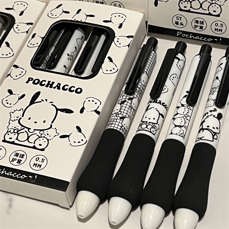 帕恰狗盒装笔ins风高颜值少女心黑白款海绵胖胖笔黑色st头速干笔
