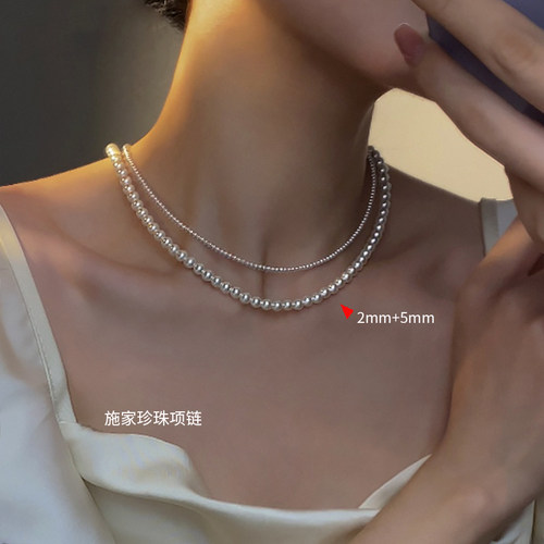 珍珠项链长款叠带珍珠颈链锁骨链