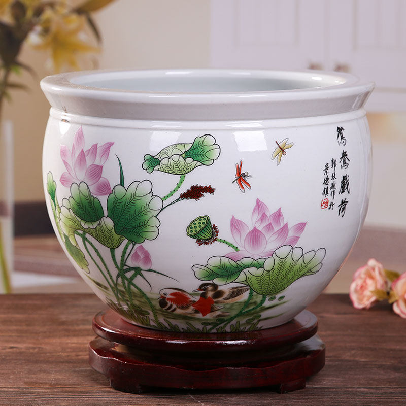 景德镇陶瓷花盆大号水培碗莲睡莲铜钱草绿萝多肉盆栽庭院金鱼盆缸