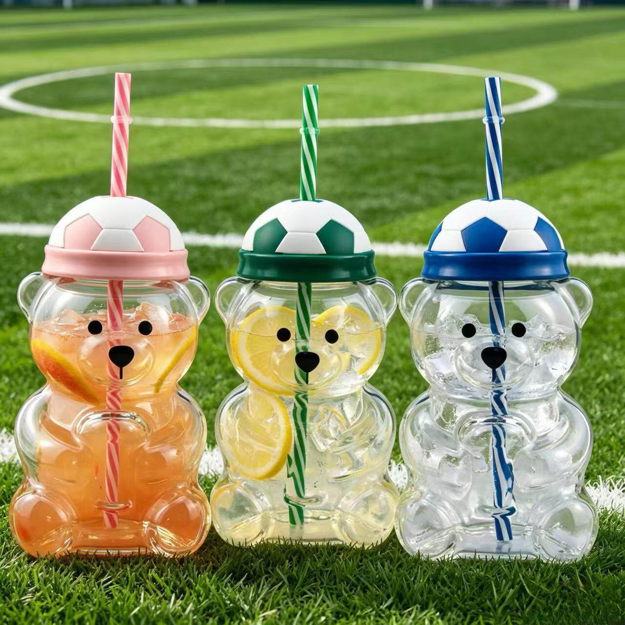 新品大容量600ML Bearista Glass Straw Cup泰迪熊玻璃吸管杯