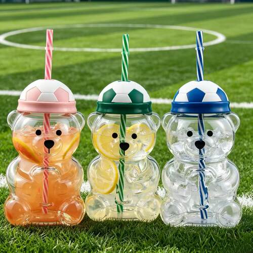 新品大容量600ML Bearista Glass Straw Cup泰迪熊玻璃吸管杯