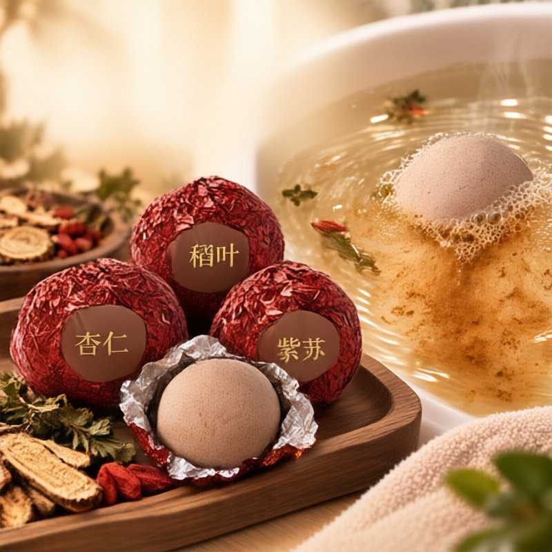 瑶浴药包草本精华泡澡球海盐沙参黄芩轻奢香氛SPA浴盐球