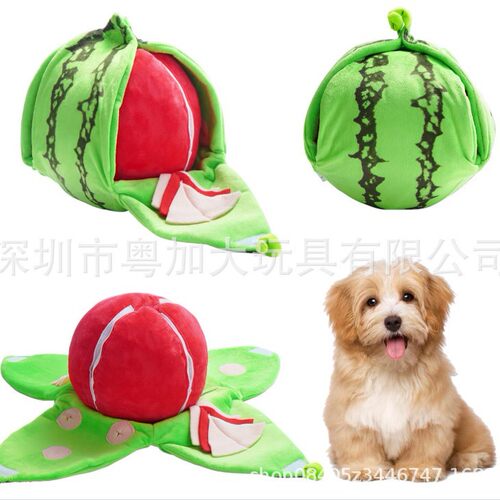 Seek Plush Dog Toys吱吱作响毛绒狗玩具剥西瓜橙皮狗宠物玩具