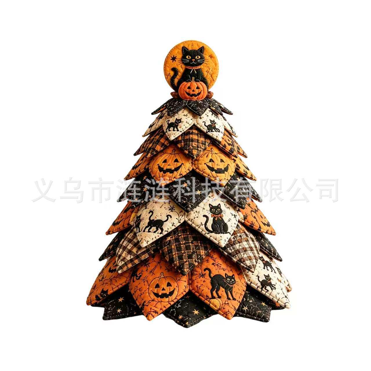 万圣节新品布艺装饰树南瓜黑猫幽灵主题摆件节日布置家居装饰品