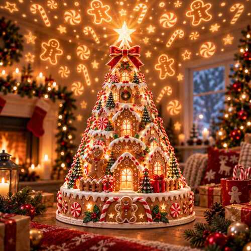新品3D Christmas Village Tree 圣诞立体村庄树DIY发光圣诞装饰