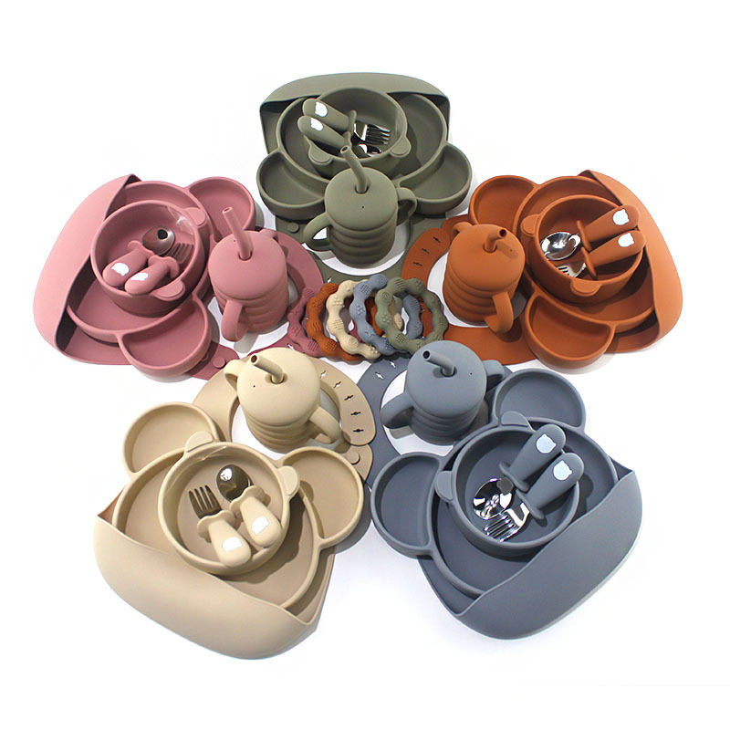 跨境熊猫硅胶吸盘餐盘 食品级硅胶分格婴儿餐具 防摔儿童母婴用品,婴童用品,儿童餐具,淘宝优惠券,粉丝福利购,淘宝优惠卷