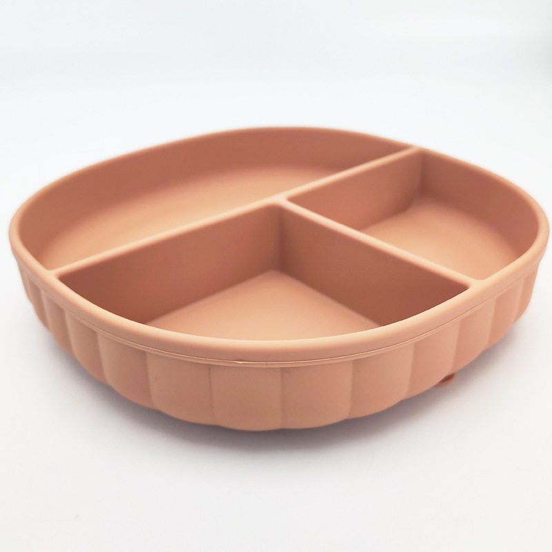 婴儿宝宝甜品盘食品硅胶儿童餐盘分餐具盘三格分隔盘分格盘卡通餐