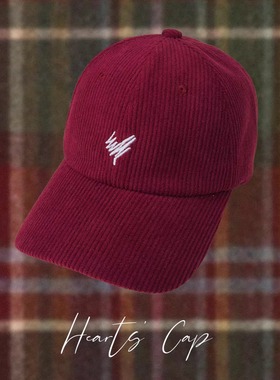 WHART 手绘简笔爱心图案 酒红色灯芯绒棒球帽