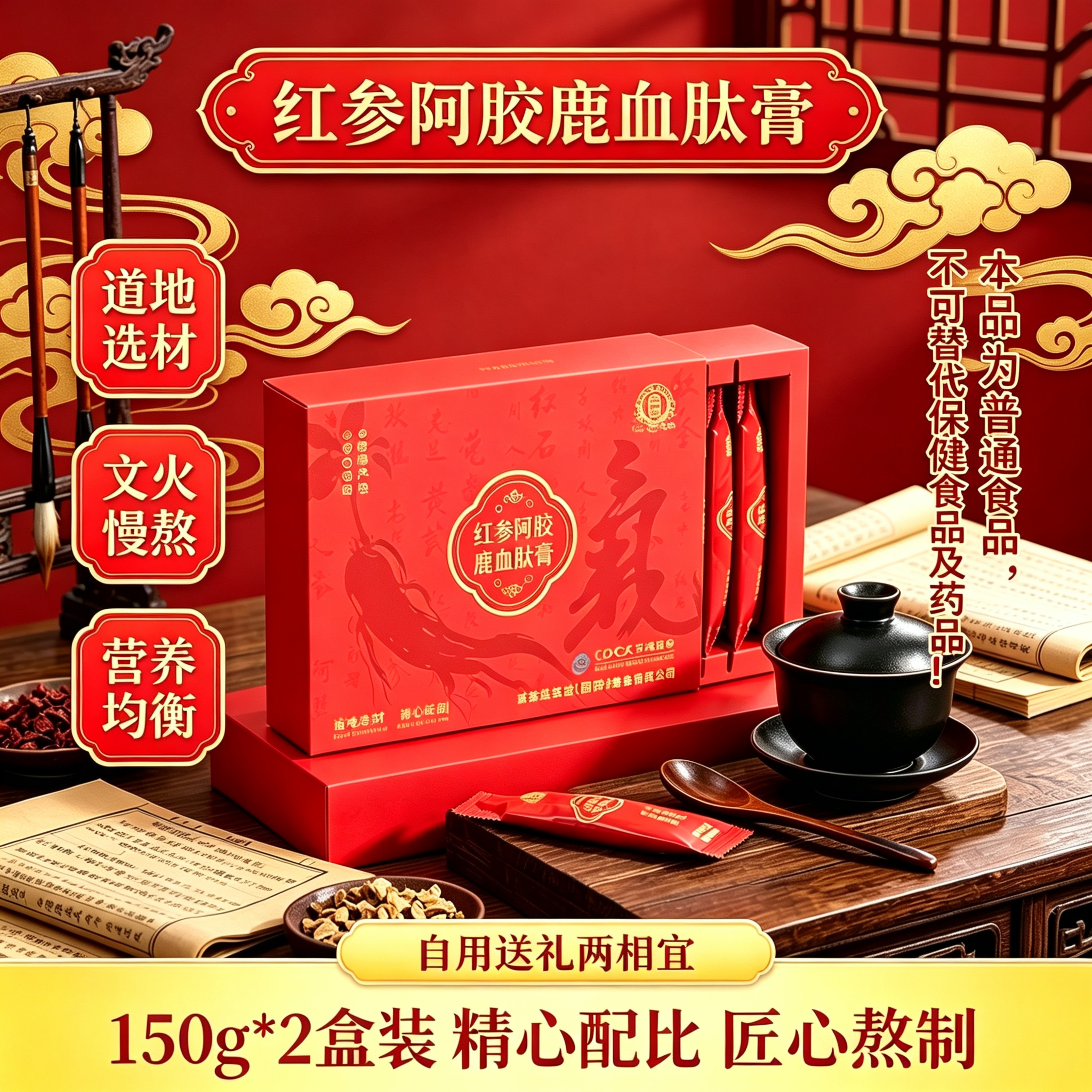 红参阿胶鹿血肽膏2盒独立小包装男女性食用古法熬制膏滋送礼佳品