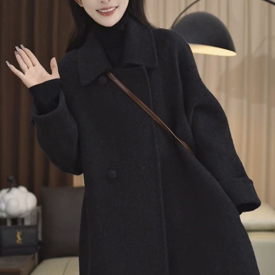 韩版双面羊毛大衣女中长款小个子毛呢外套