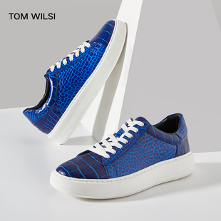 WILSI男士 新款 夏季 TOM 通勤板鞋 厚底真皮鳄鱼纹男鞋 商务休闲皮鞋