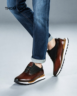 复古真皮黑色运动男鞋 亮面英伦潮流头层牛皮鞋 春秋 商务休闲鞋 男士