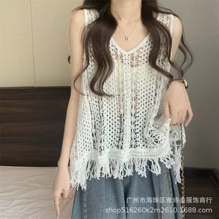 热辣镂空吊带背心女夏外穿设计感小众针织外搭罩衫 海边泰式 上衣潮