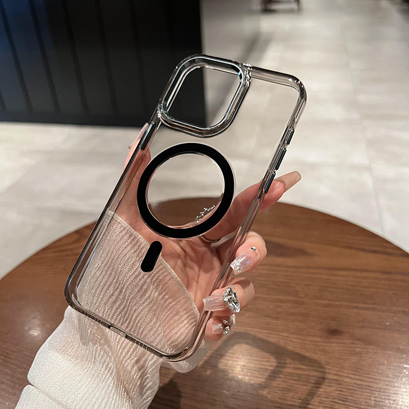 umj适用于iphone16pro手机壳加厚透明硬壳16pm磁吸无线充电苹果15proMax简约16全包15新款14防摔保护套男女生