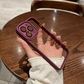umj适用于iPhone16pro手机壳梅子色16pm 12全包防摔11简约高级软边保护套女 15plus透明苹果14proMax亚克力13