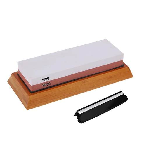 000/8000白刚玉红白双面磨刀石细磨油石厨房户外砥石木底座套装