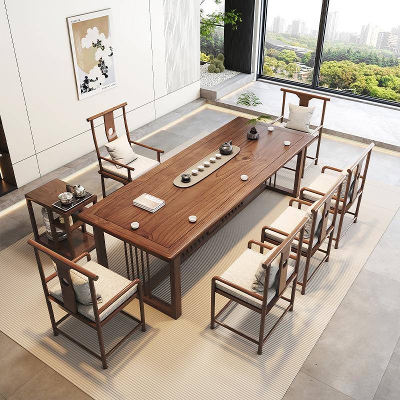 严选大板原木实木办公泡茶茶几茶桌一体家用办公室客厅桌椅