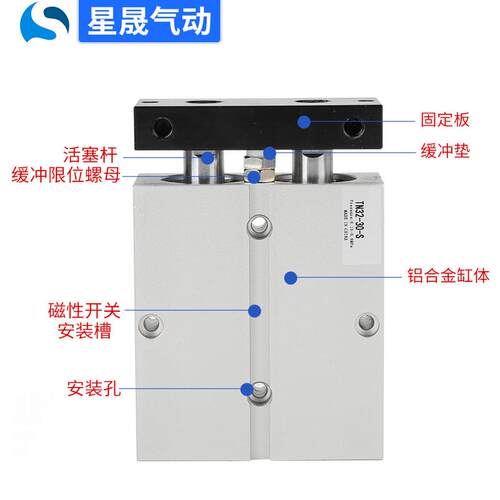 型双轴TN/TDA40X100S双杆气缸TN50X150双缸双联气缸