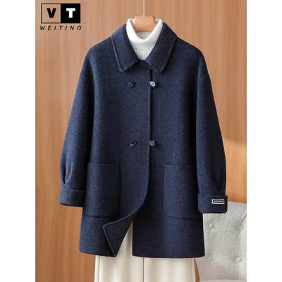 WEI TING翻领双面羊绒中长款大衣女秋冬季新款高端时尚羊毛呢外套