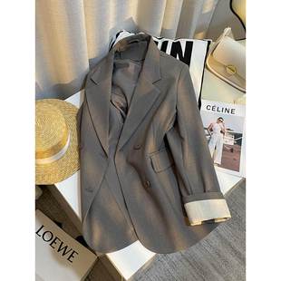 覆古灰西装外套女2025春秋新款高级感韩版不撞款小众超火减龄西服